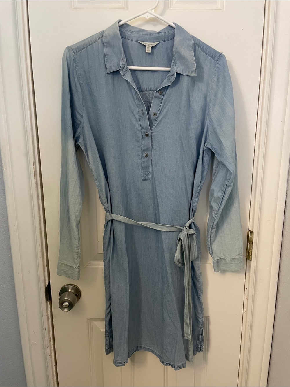Lucky Brand Light Blue Long Sleeve Shirt Dress with Tie